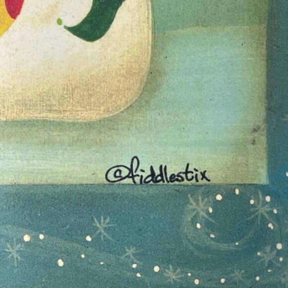 Lot Of 2 Snowman Stringing Socks & Stars Framed Picture by Fiddlestix 7" x 5" - Picture 9 of 14